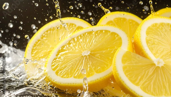 Fototapeta Refreshing Lemon Slices with a Dynamic Water Splash