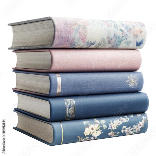 Fototapeta Stack of hardcover books isolate on transparent white background
