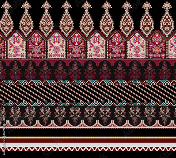 Obraz Digital design textile print floral pattern digital design boarder seamless pattern . 