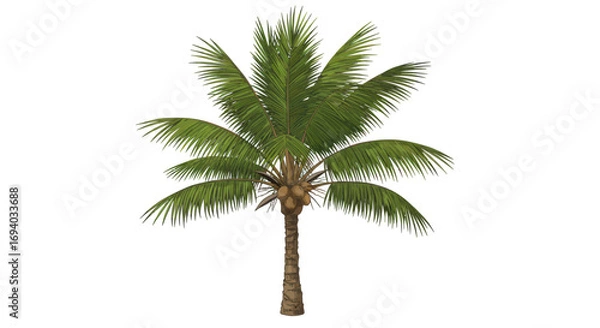 Fototapeta Detailed Illustration of a Coconut Palm Tree with Coconuts and Fronds