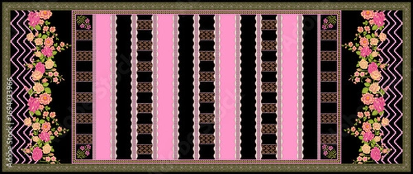 Obraz Digital design textile print floral pattern digital design boarder seamless pattern . 