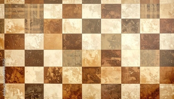 Fototapeta 갈색과 크림색 빈티지 톤의 레트로 체크 무늬 벽지