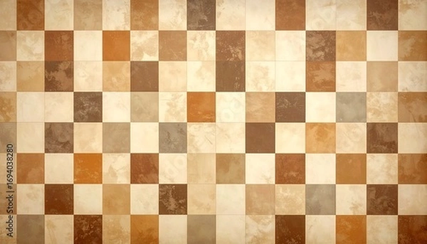 Fototapeta 갈색과 크림색 빈티지 톤의 레트로 체크 무늬 벽지