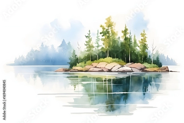 Obraz Stunning watercolor mountains and trees. Nature landscape in artistic style.