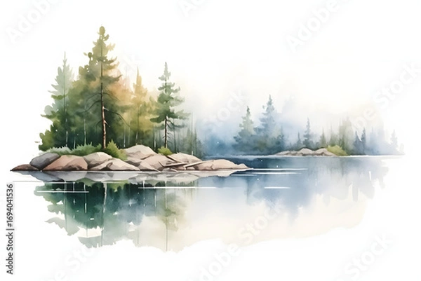 Obraz Stunning watercolor mountains and trees. Nature landscape in artistic style.