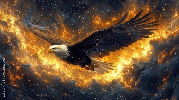 Obraz Fiery Eagle Soaring in Cosmic Flames