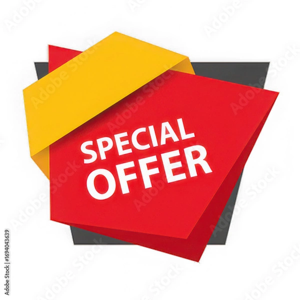 Fototapeta Special offer banner with red and yellow abstract shapes, isolated on transparent background