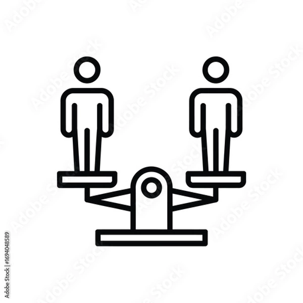 Fototapeta Two figures balanced on a simple scale icon