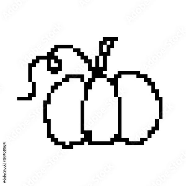 Obraz Minimalist pixel art pumpkin outline in black and white, retro digital drawing perfect for Halloween, autumn harvest, seasonal decoration, textile design, icons, and creative illustrations