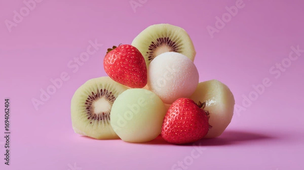 Fototapeta Colorful fruit arrangement studio food photography minimalist background close-up view freshness concept