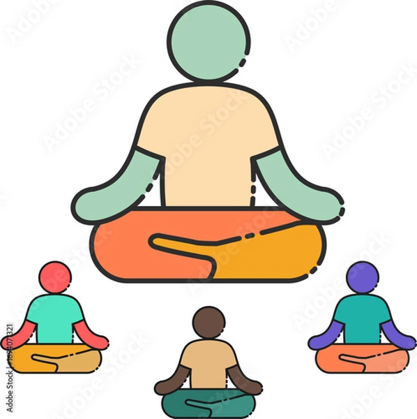 Fototapeta Diverse group finding inner peace and mindfulness through guided meditation, fostering calm and mental clarity for a balanced lifestyle and well-being