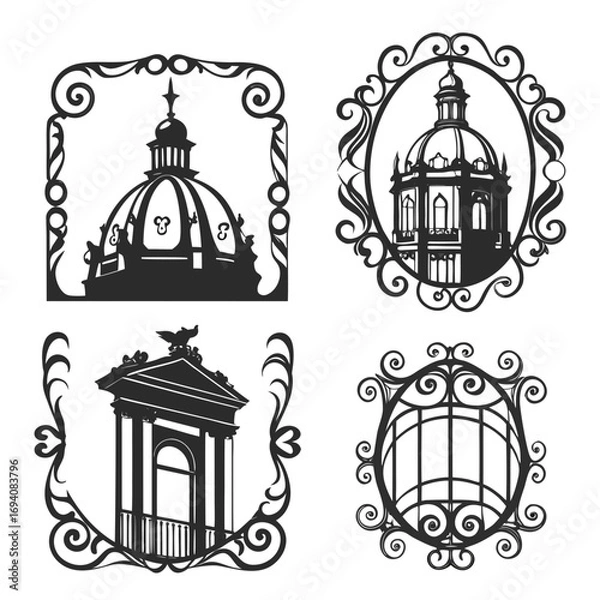 Fototapeta Ornate architectural silhouettes baroque decorative