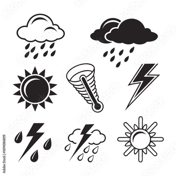 Fototapeta Weather forecast icons rain lightning