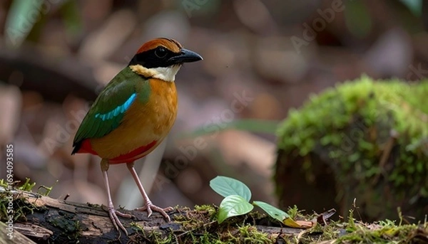Obraz Colorful bird perched on log