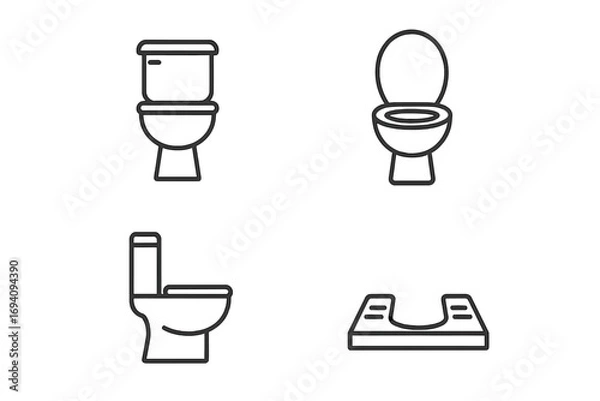 Fototapeta Toilet outline icons collection, simple linear editable stroke, vector cartoon illustration set for web, books, cards, apps, transparent background design