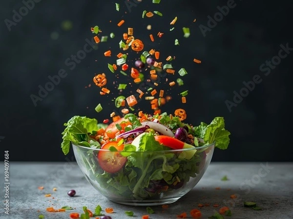Obraz Vibrant Salad in Motion, Bursting with Fresh Colors and Dynamic Textures, A Culinary Symphony.