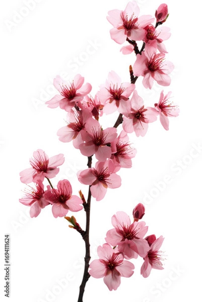 Fototapeta Delicate branch of blooming cherry blossoms isolated against a transparent background for elegant designs