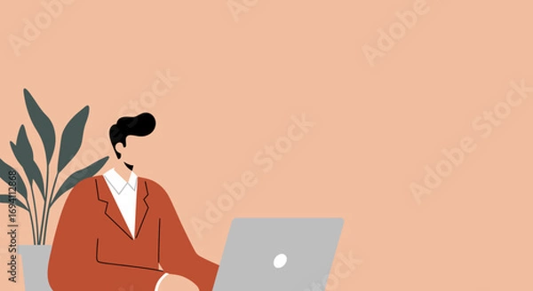 Fototapeta Professional man focused on his laptop, working diligently in a modern workspace. Ideal for business, technology, or remote work concepts.