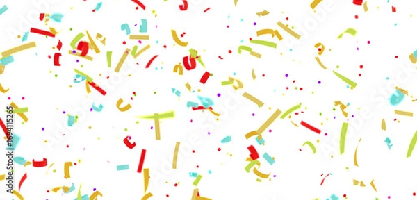Fototapeta High-resolution image of colorful confetti falling against a clean white background. Perfect for celebratory designs.