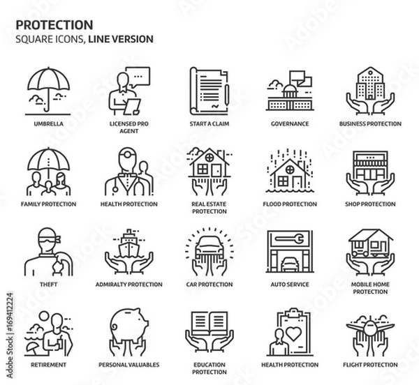 Fototapeta Protection, square icon set