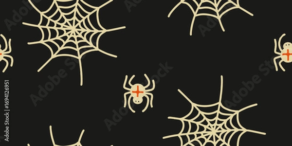 Fototapeta Spooky Spiderwebs and Spiders Illustration Pattern