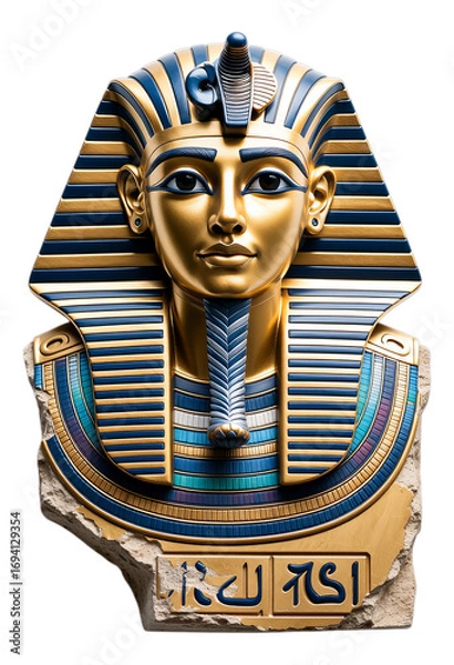 Obraz Golden Egyptian Pharaoh Mask with Blue Accents, Transparent Background, 3D Realism Graphic Asset