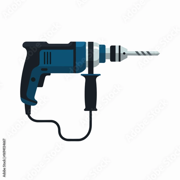 Fototapeta Powerful Blue Corded Electric Hammer Drill for Heavy Duty Construction and DIY Projects