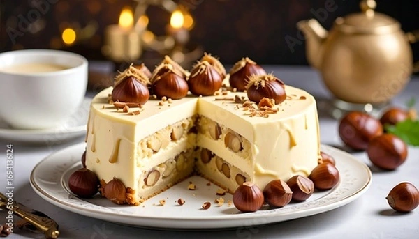 Obraz Delicious chestnut cake slice