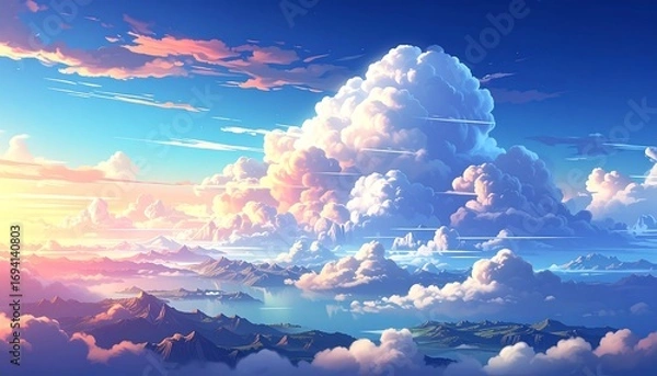 Fototapeta Colorful cloudscape over mountains
