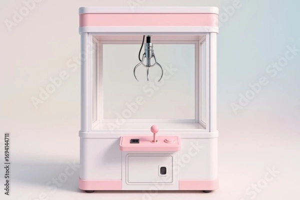 Fototapeta Pastel Claw Machine beckons with its simple, minimalist design, inviting dreams of winning prizes and evoking nostalgic joy in a modern, clean aesthetic
