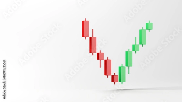 Fototapeta Abstract candlestick chart. Isolated. Copy space. 3d illustration.