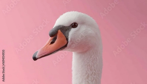 Obraz Close-up profile view of a swan's head and neck against a vibrant pink background.
