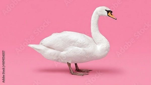 Obraz Elegant white swan against a vibrant pink backdrop, showcasing graceful posture and a simple, yet striking, composition.