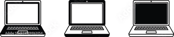 Obraz Laptop icon set vector line drawing, simple style, flat design with white background. 
