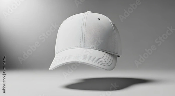 Fototapeta 3D floating white hat mockup with soft studio softbox lighting