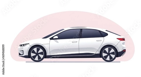 Fototapeta Side profile view of a contemporary white electric car. A clean vector illustration representing future automotive technology and eco-friendly transport