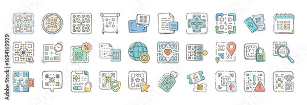Fototapeta Project management icon pack with 40 hand drawn illustrations - Collection of 40 hand drawn project management icons featuring planning, organization, teamwork, scheduling, data analysis,