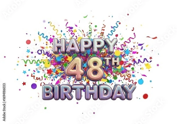 Obraz Festive Happy 48th Birthday text with confetti