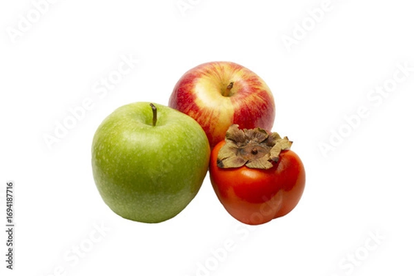 Fototapeta Apples and persimmons on a transparent background.