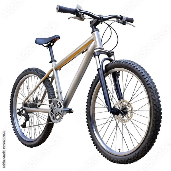 Fototapeta Modern mountain bicycle with knobby tires and suspension fork, isolated on transparent background