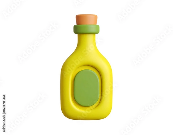 Obraz 3D Minimalist Yellow Bottle Icon with Green Label and Cork Stopper