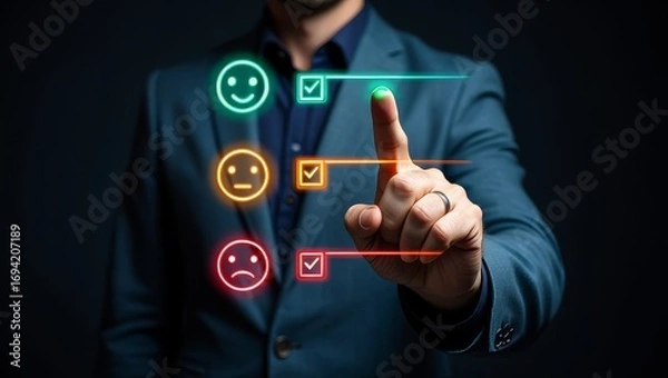 Fototapeta Customer satisfaction survey online feedback form with happy sad and neutral faces
