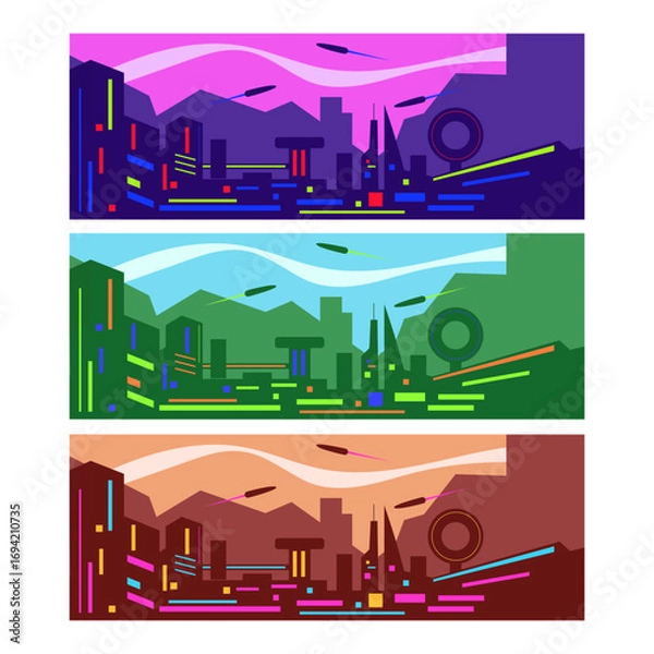 Fototapeta Futuristic Cityscape Vector Illustration in Multi-Color Gradients