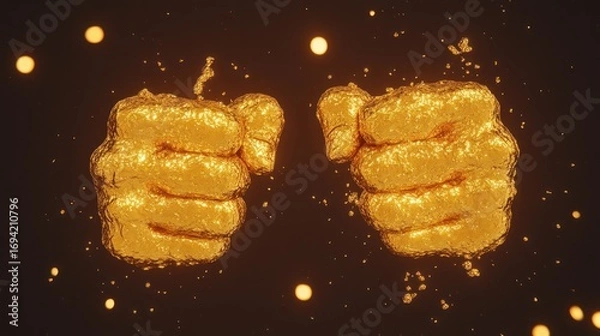 Fototapeta Golden defiance: A pair of textured fists confront each other in the golden light