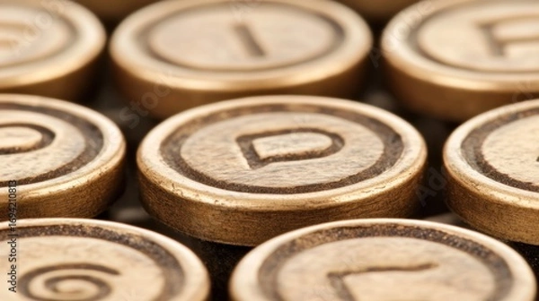 Fototapeta Vintage Typographic Detail: Close-Up of Old-Fashioned Letterpress Printing Blocks Showing