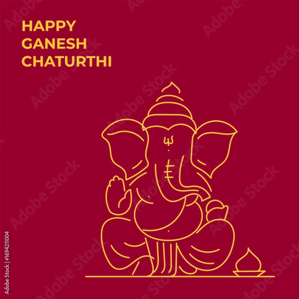 Fototapeta Happy Ganesh Chaturthi Vector Illustration in Red Gold colors.