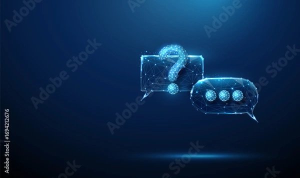 Obraz Speech bubbles with question mark and ellipsis. Conversation, inquiry, clarification, problem-solving, chatbot interaction, technical support concept.