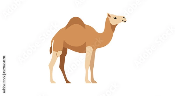 Fototapeta Stylized illustration of a dromedary camel standing, showcasing its unique hump and adapted physique for arid environments