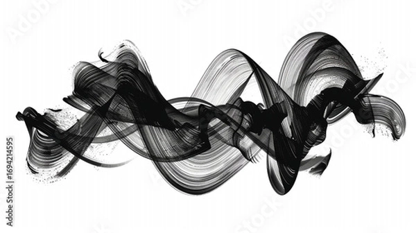 Fototapeta Bold black brush strokes spread dynamically across a white canvas, symbolizing raw creativity, minimalism, artistic freedom, abstract expression, and the powerful contrast of simplicity meeting intens