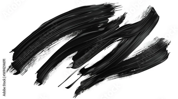 Fototapeta Bold black brush strokes spread dynamically across a white canvas, symbolizing raw creativity, minimalism, artistic freedom, abstract expression, and the powerful contrast of simplicity meeting intens